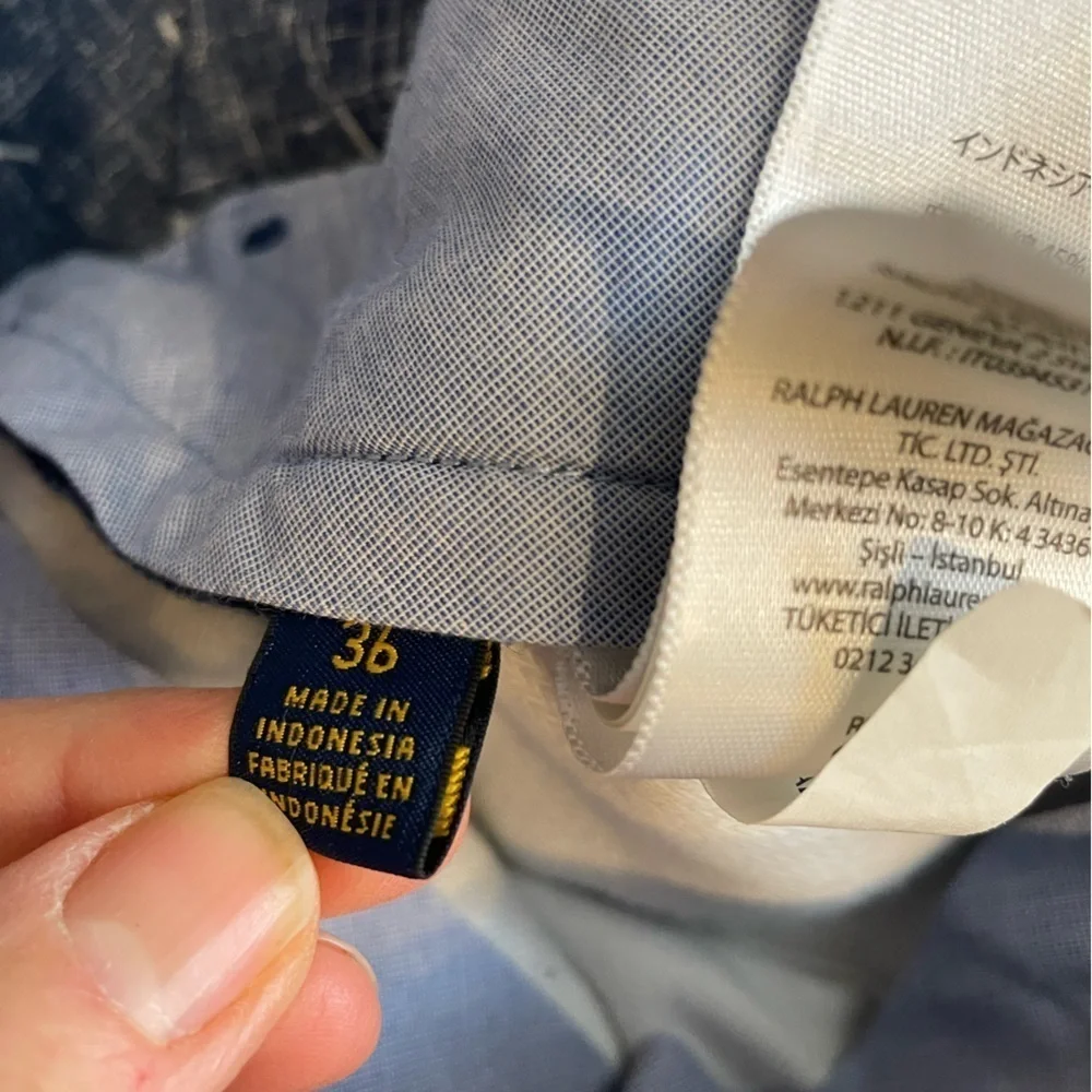 Polo Ralph Lauren Navy Blue Linen Marlin Print Shorts 36 x 9